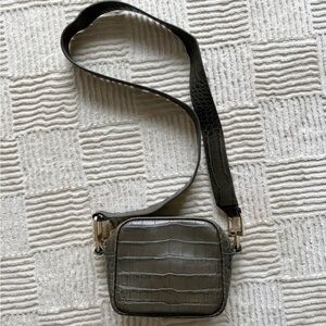 Demellier Crocodile-Embossed Green Crossbody Bag